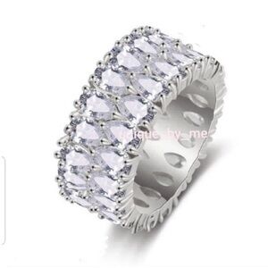 Swarovski Elements 925 Sterling Silver Clear Teardrop Eternity Band Ring NEW